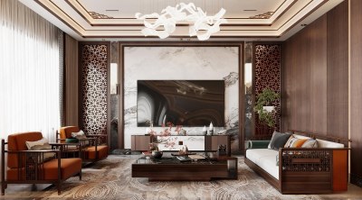 新中式客餐厅3D模型下载